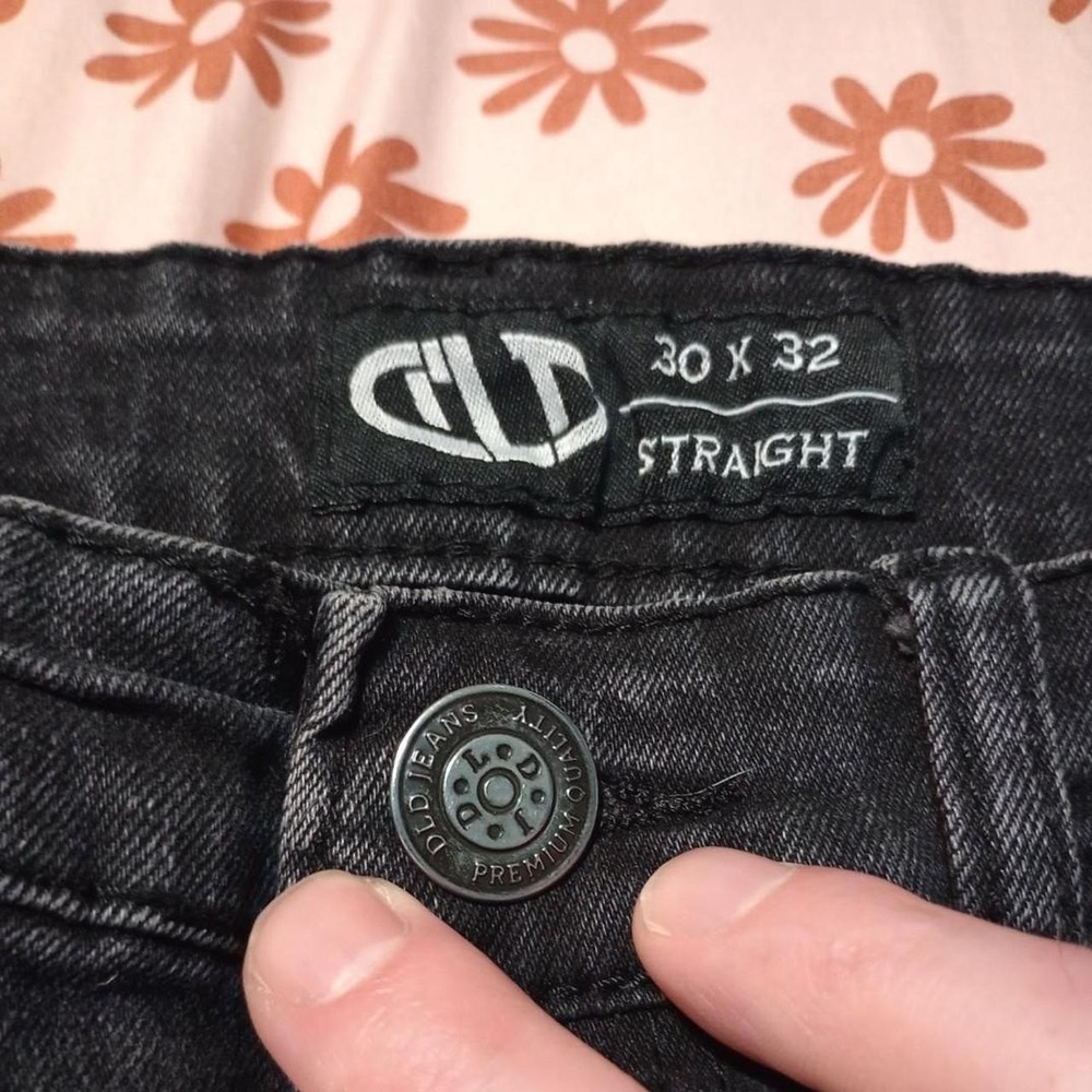 DLD Jeans Mens 30x32 Straight Leg Distressed Ripped Faded Black Denim